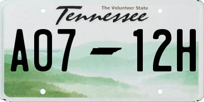 TN license plate A0712H