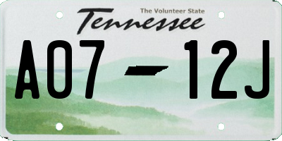 TN license plate A0712J