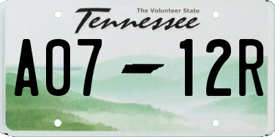 TN license plate A0712R