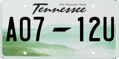 TN license plate A0712U