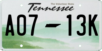 TN license plate A0713K