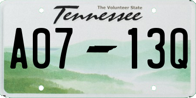 TN license plate A0713Q