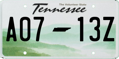 TN license plate A0713Z