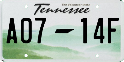 TN license plate A0714F