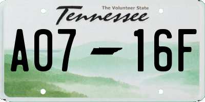TN license plate A0716F