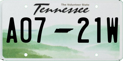 TN license plate A0721W