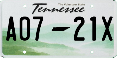 TN license plate A0721X