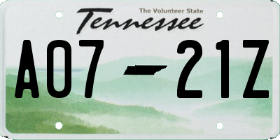 TN license plate A0721Z