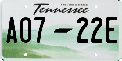 TN license plate A0722E