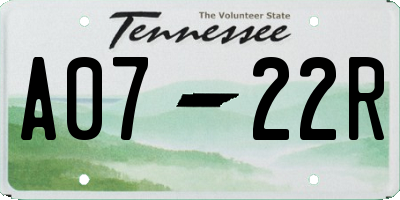 TN license plate A0722R