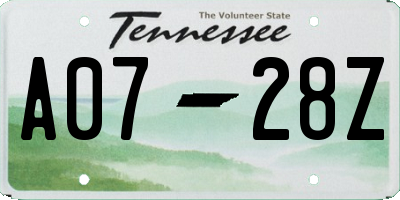 TN license plate A0728Z