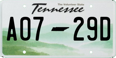 TN license plate A0729D