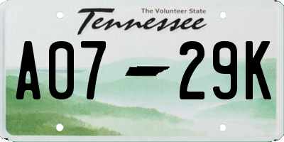 TN license plate A0729K