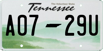 TN license plate A0729U