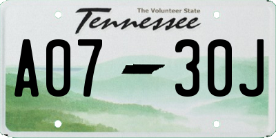 TN license plate A0730J