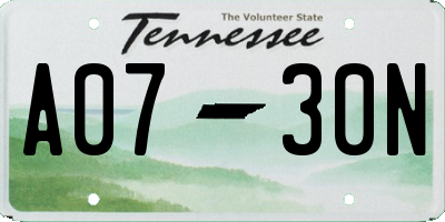 TN license plate A0730N