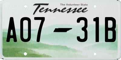 TN license plate A0731B