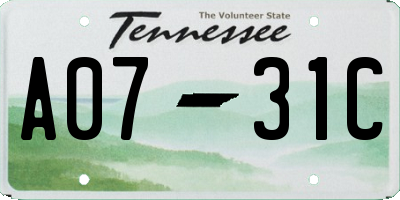 TN license plate A0731C