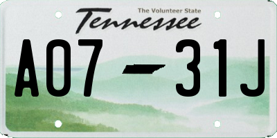 TN license plate A0731J