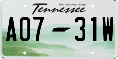 TN license plate A0731W