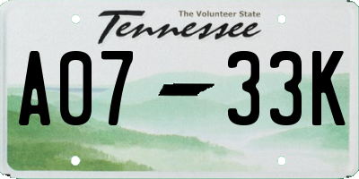 TN license plate A0733K