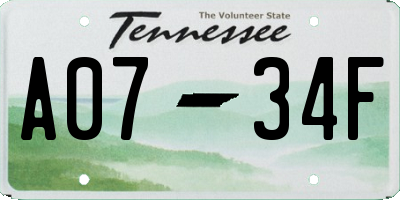 TN license plate A0734F