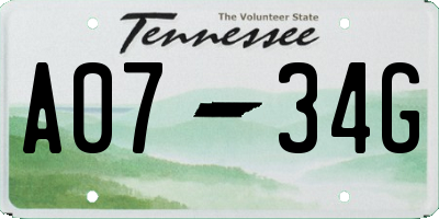 TN license plate A0734G