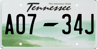 TN license plate A0734J