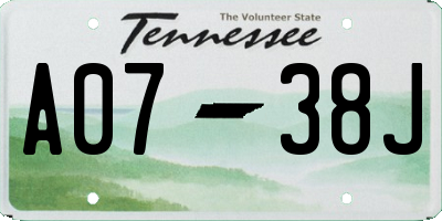 TN license plate A0738J
