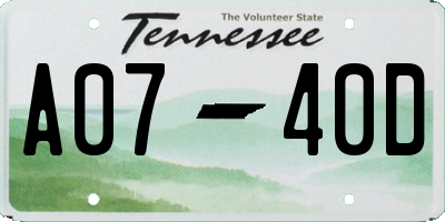 TN license plate A0740D