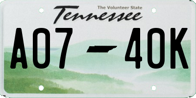 TN license plate A0740K