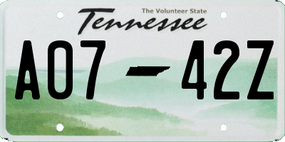 TN license plate A0742Z