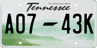 TN license plate A0743K