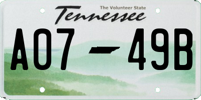 TN license plate A0749B