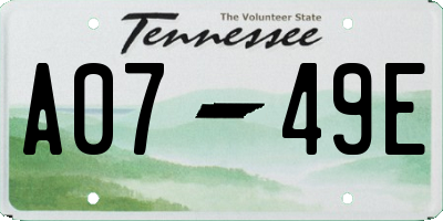 TN license plate A0749E