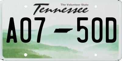 TN license plate A0750D