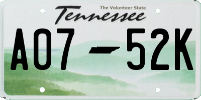 TN license plate A0752K