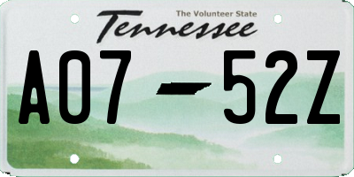 TN license plate A0752Z