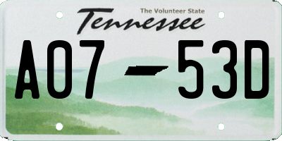 TN license plate A0753D