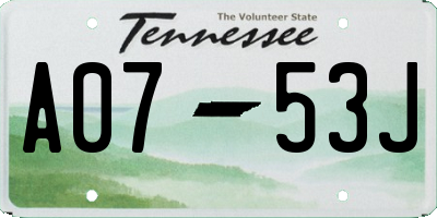 TN license plate A0753J
