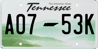 TN license plate A0753K