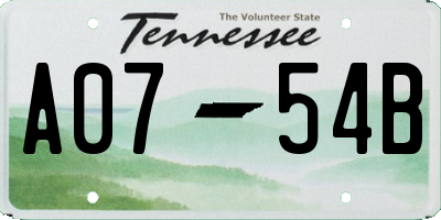 TN license plate A0754B