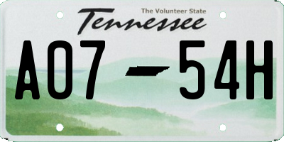 TN license plate A0754H