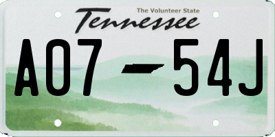TN license plate A0754J