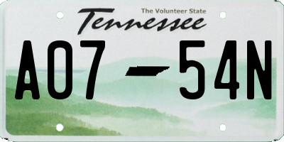 TN license plate A0754N