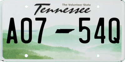 TN license plate A0754Q