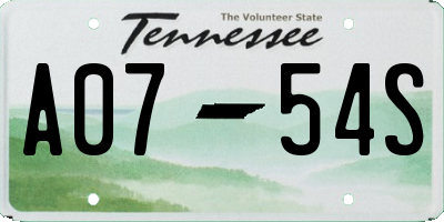 TN license plate A0754S