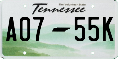 TN license plate A0755K
