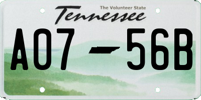 TN license plate A0756B