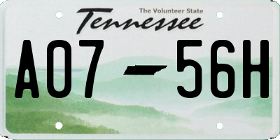 TN license plate A0756H